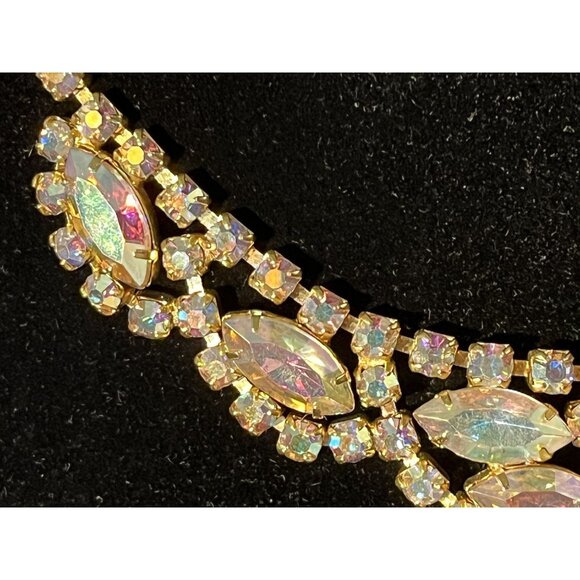 Vintage Irredescent Rhinestone Necklace & Clip On Earrings Set - Picture 9 of 15